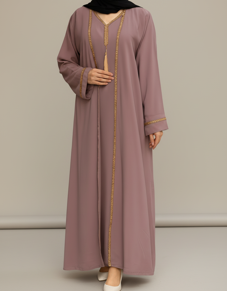 Embellished 2 piece Abaya-Dusty Mauve