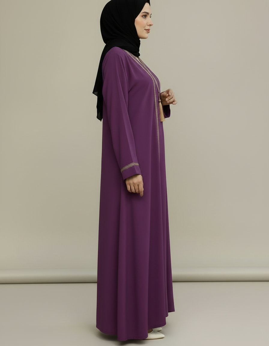 Embellished 2 piece Abaya- Purple