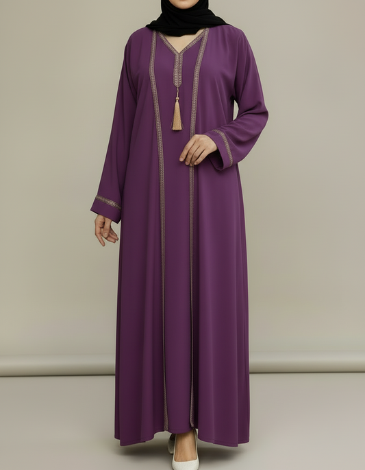 Embellished 2 piece Abaya- Purple