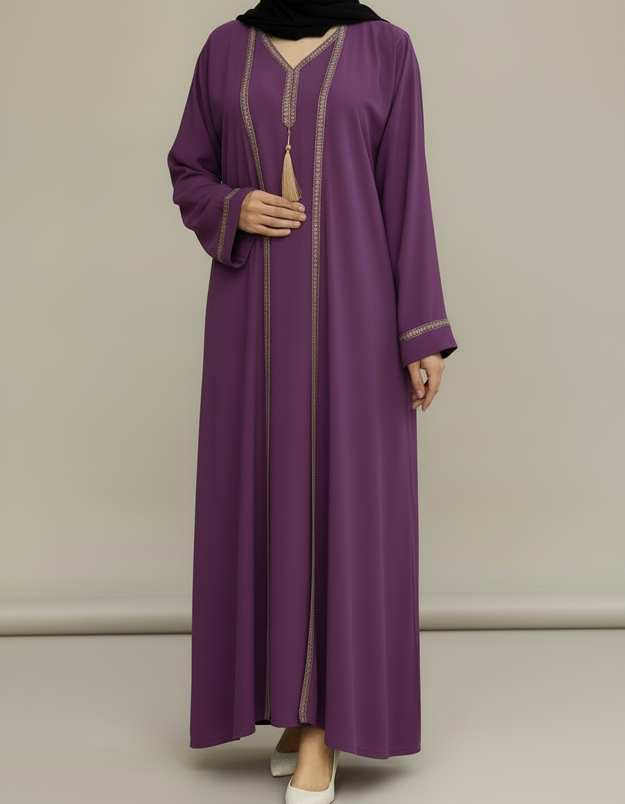 Embellished 2 piece Abaya- Purple