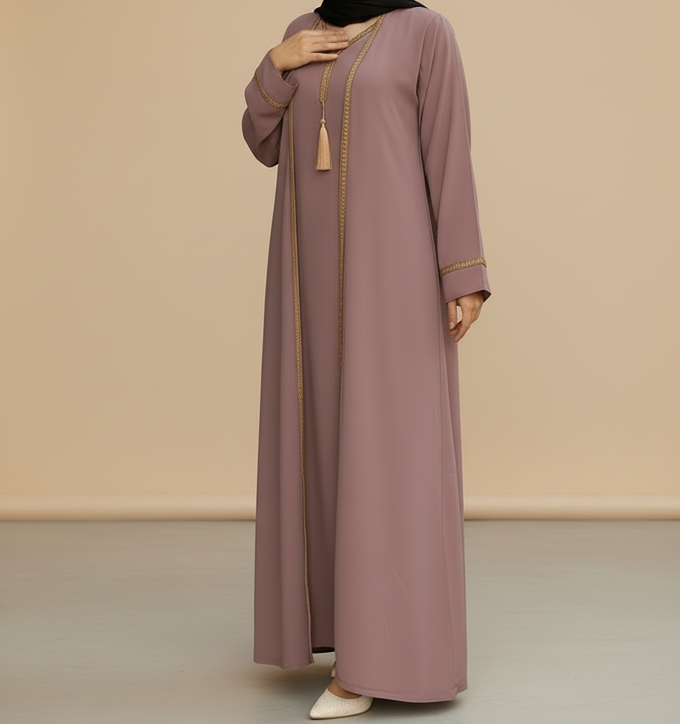 Embellished 2 piece Abaya-Dusty Mauve