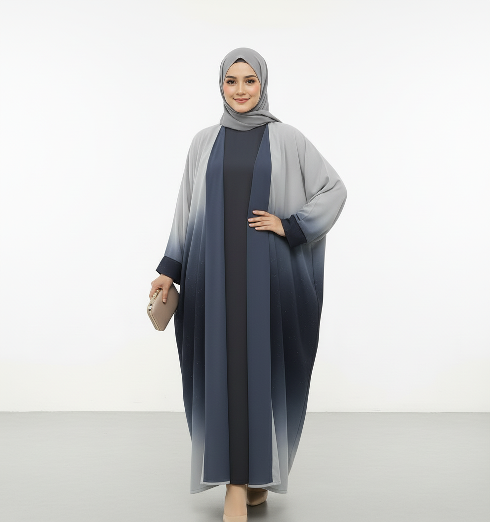 Omre Chiffon 2 shaded abaya- Blue/ Grey
