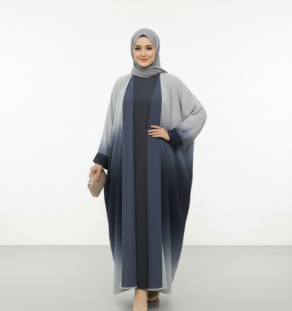 Omre Chiffon 2 shaded abaya- Blue/ Grey