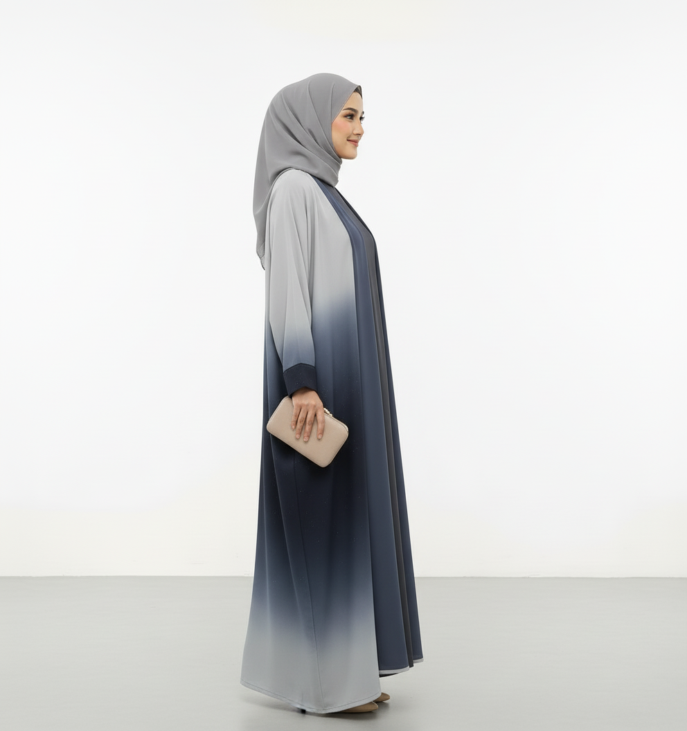 Omre Chiffon 2 shaded abaya- Blue/ Grey